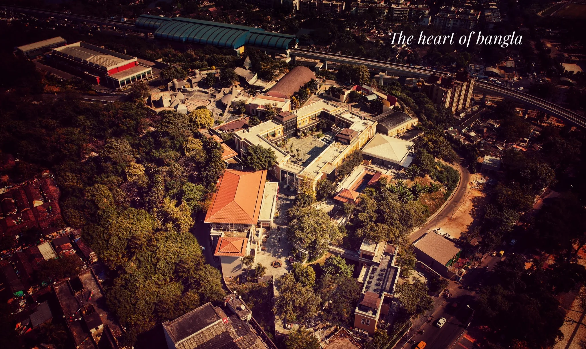 Aerial view of the hotel within the Swabhumi heritage campus at IHCL SeleQtions – Raajkutir, Kolkata